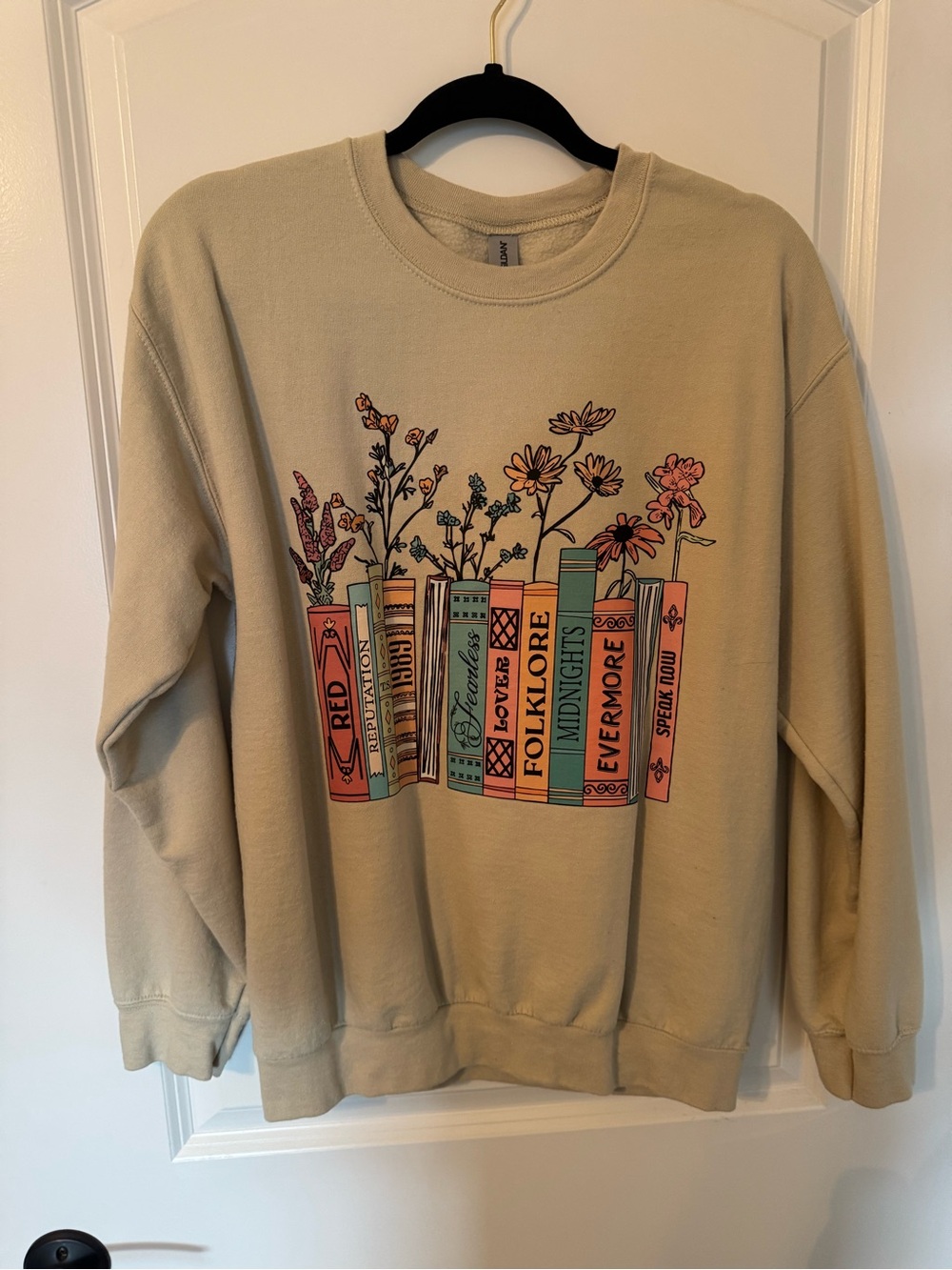 Taylor Swift Floral Bookshelf Eras Crewneck Sweatshirt Sand